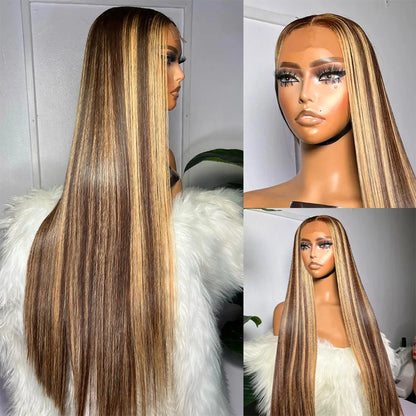 4/27 Highlight Straight Lace Wig 13x6 13x4 HD Lace Frontal Wigs Natural Hairline 100% Pre-Plucked Brazilian Human Hair Lace Wigs
