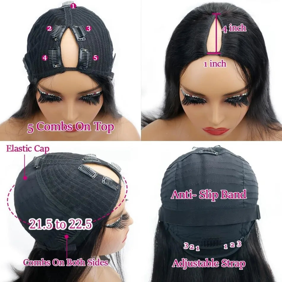 Curly V Part Wigs Human Hair Brazilian For Black Women Upgrade U Part Wigs No Sew No Glue 220% Density Human Hair Wigs Deep Wave