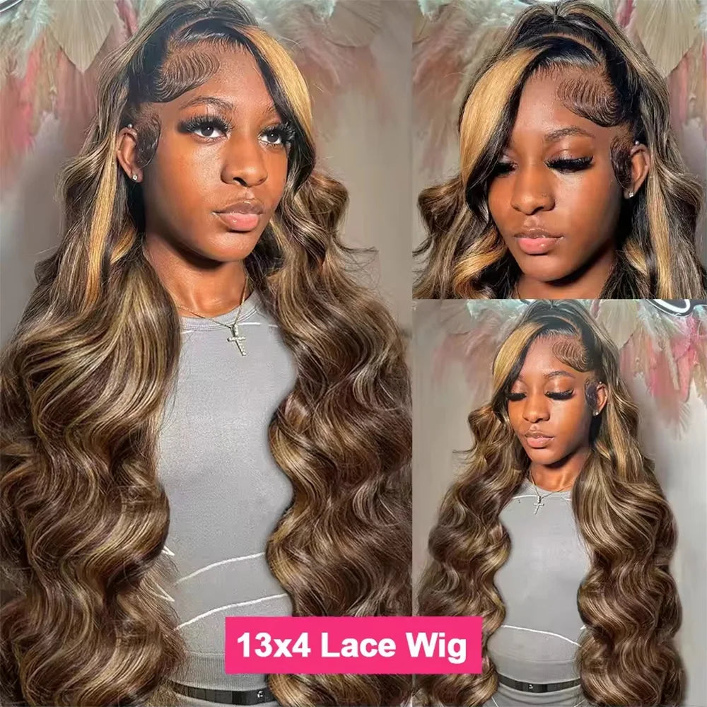 P4/27 Body Wave Highlight Lace Wig 100% Original Human Hair 13X6 HD Lace Frontal Wig 220 Density 13x4 Transparent Front Lace Wig