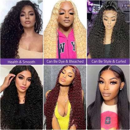 200 Density Black Hair Lace Wig 13x6 Transparent Frontal Lace Deep Wave Wig 360 Full Lace 40 Inch Wig 100% Human Hair On Selling