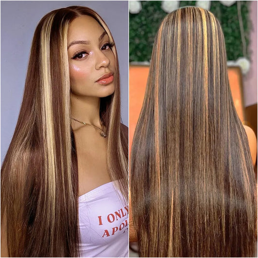 P4/27 Colored Preplucked Wigs 200 Density Straight Brazilian Human Hair Wigs 13x6 HD Transparent Lace Frontal Wigs  For Women