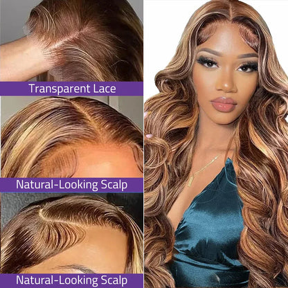 4/27 Body Wave Lace Front Wig 13x6 HD Transparent Lace 13x4 Highlight Lace Wig Human Hair Honey Blonde 200% Density For Woman.