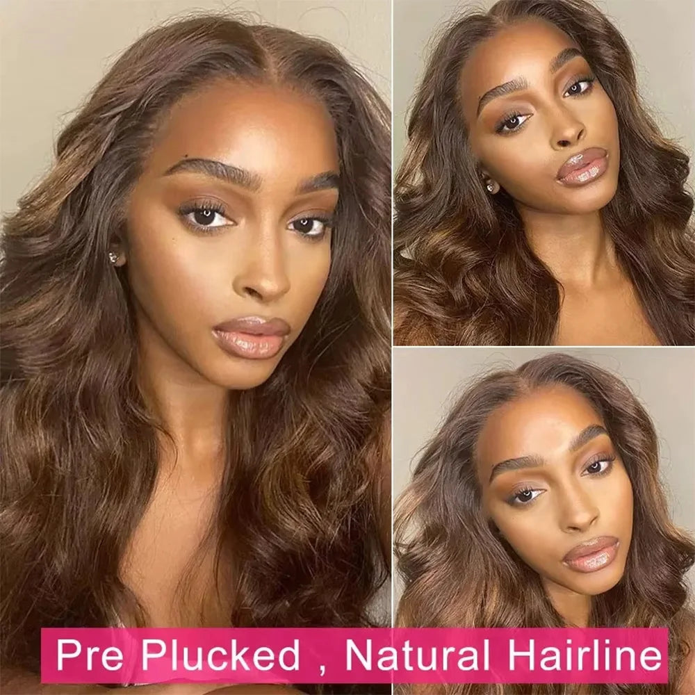 Chocolate Brown Body Wave Lace Front Wig Made from 100% Human Hair,HD Lace Frontal Wig in 13x4 13X6 Size with Preplucked Design.