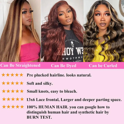 P4/27 Highlight Ombre Wig Human Hair Body Wave HD Transparent Lace Front Wigs Human Hair 200% Density Wigs Pre Plucked For Women