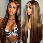 18-40 Inch Highlight 4/27 Bone Straight Wig 13x6 Lace Front Wig 100% Brazilian Human Hair 13x4 Lace Front 200 Density Brown Wig