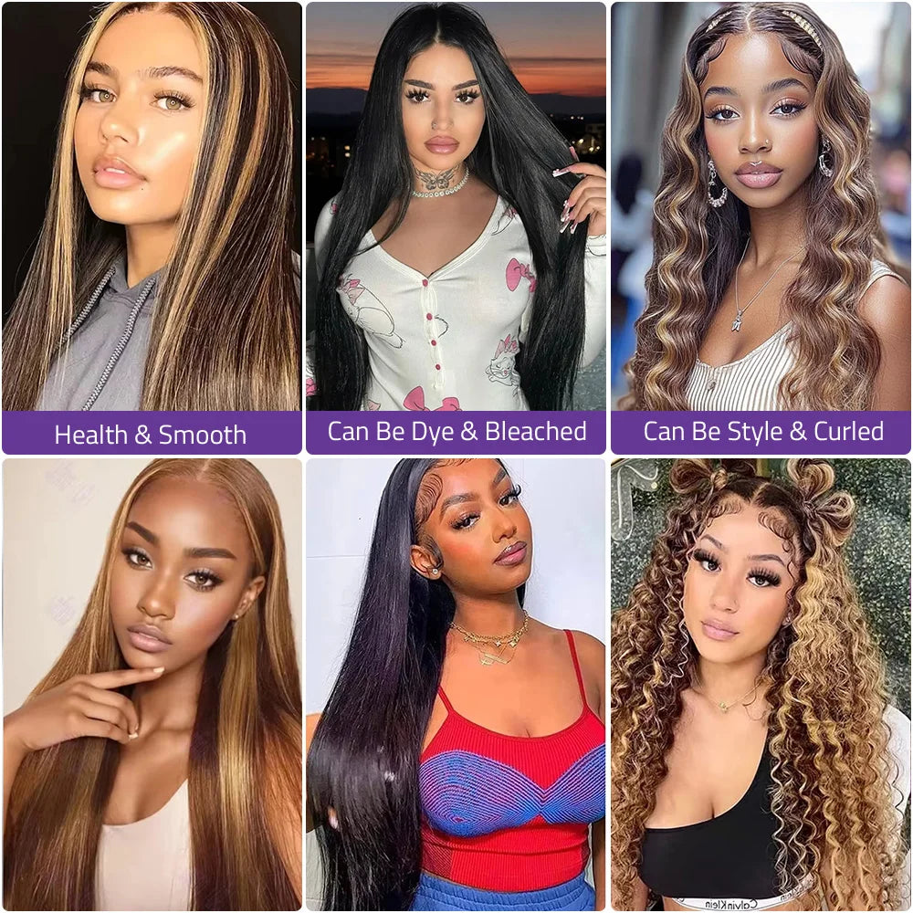 P4/27 Highlight Bone Straight Lace Front Wig 200% Density 13x4 and 13x6 Transparent HD Lace Front 100% Human Hair Wigs For Woman