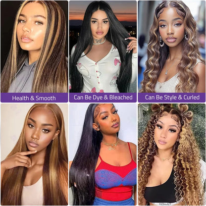 P4/27 Highlight Bone Straight Lace Front Wig 200% Density 13x4 and 13x6 Transparent HD Lace Front 100% Human Hair Wigs For Woman