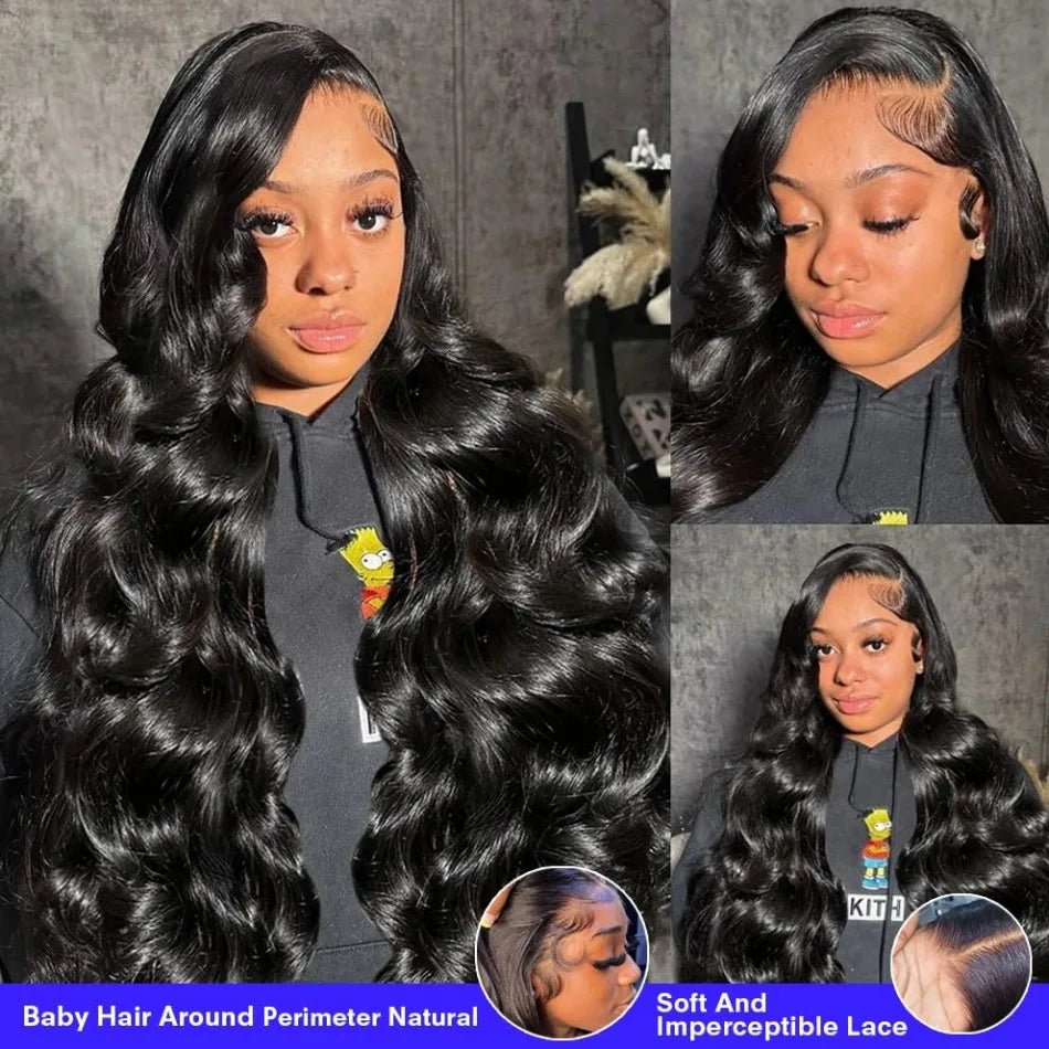 13x6 Hd Lace Frontal Wigs 220 Density 40 Inch For Black Women Pre Plucked Body Wave Human Hair Lace Frontal Wigs Nature Black