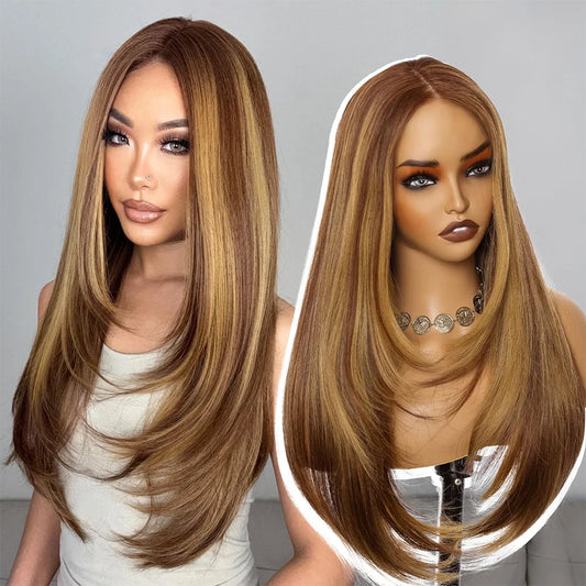 18-40 Inch Bone Straight Highlight Lace Front Human Hair Wig 13x4 Lace Frontal Wigs 13x6 HD Lace P4/27 Honey Blonde Colored Wig
