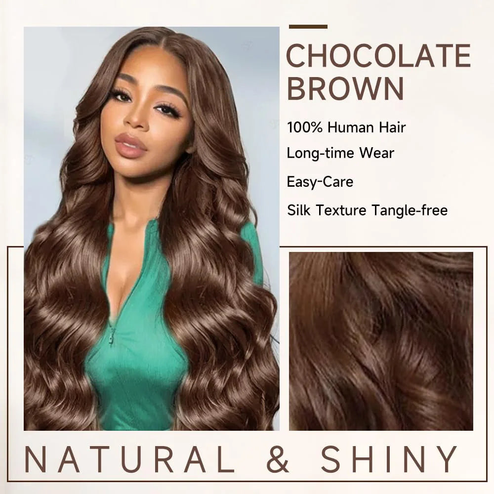 Chocolate Brown Body Wave Lace Frontal Wig 36 Inch HD Lace Wig 100%  Human Hair Wig Transparent Lace Suitable For Any Skin Color