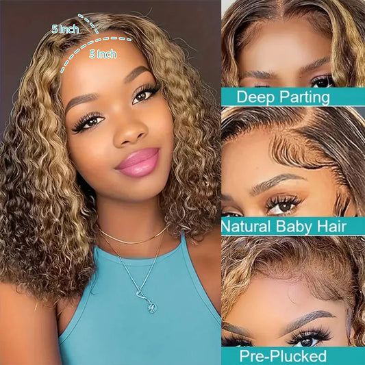 Wigs Human Hair Pre Plucked P4/27 Highlight Ombre Bob Wig Human Hair Honey Blonde Deep Wave HD Lace Front Wig 5x5 Glueless Wigs