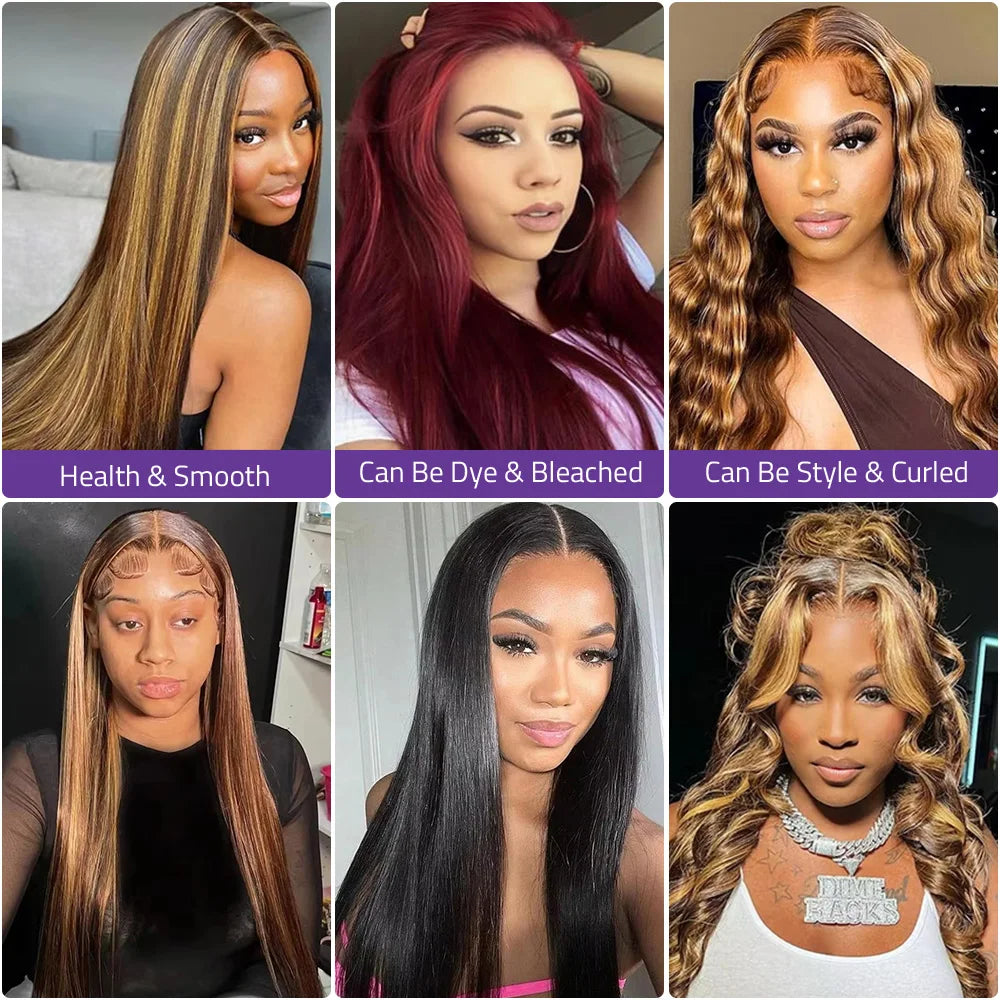 Highlight P4/27 Straight 100% Human Hair Lace Wig, 200% Density Honey Blonde 13x4 HD Lace Frontal Wig 13x6 Transparent Lace Wig.