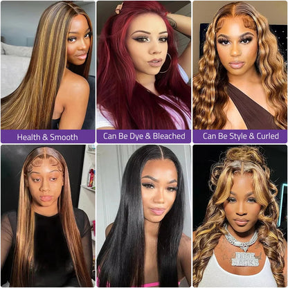 Highlight P4/27 Straight 100% Human Hair Lace Wig, 200% Density Honey Blonde 13x4 HD Lace Frontal Wig 13x6 Transparent Lace Wig.