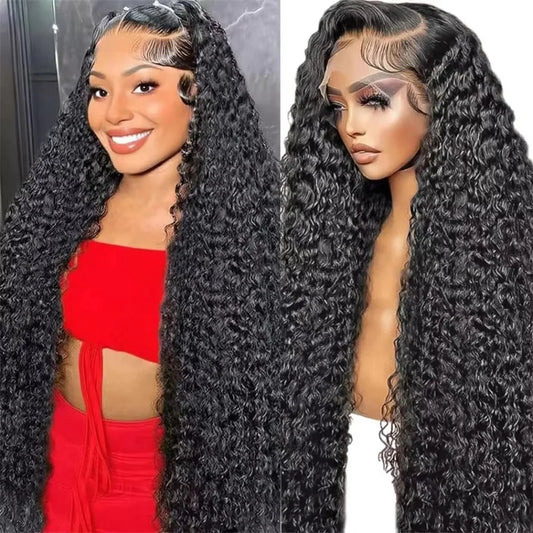 40 Inch Deep Wave Lace Wig 13x6 HD Lace Front Human Hair Wig 5x5 Glueless Lace 200 Density Black Curly Wig and 360 Full Lace Wig