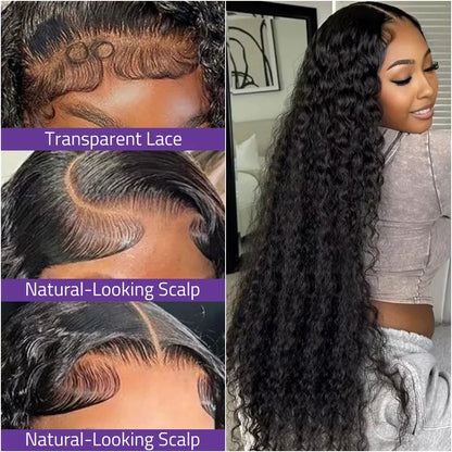40 Inch Deep Wave Lace Front Wig 13x6 HD Lace Frontal Pre-Plucked Deep Curly Wig 100% Natural Black Human Hair 360 Full Lace Wig
