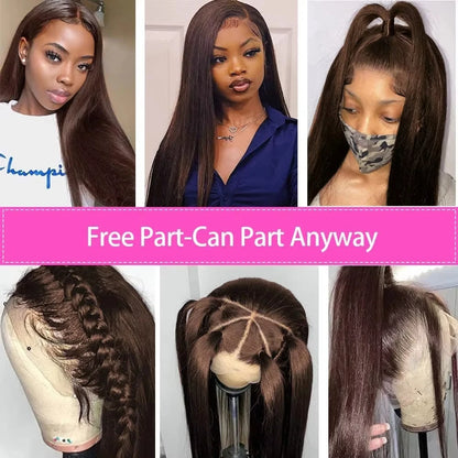 40 Inch Chocolate Brown Straight 13x4 HD Lace Front Wig 100% Human Hair 13x6 Transparent  Lace Frontal Wig Pre-Plucked Brown Wig
