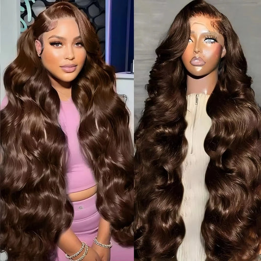 Chocolate Brown PrePlucked Body Wave Human Hair Lace Wig 13x6 Transparent Lace Front #4 Brown Wig 13x4 HD Front Lace Colored Wig
