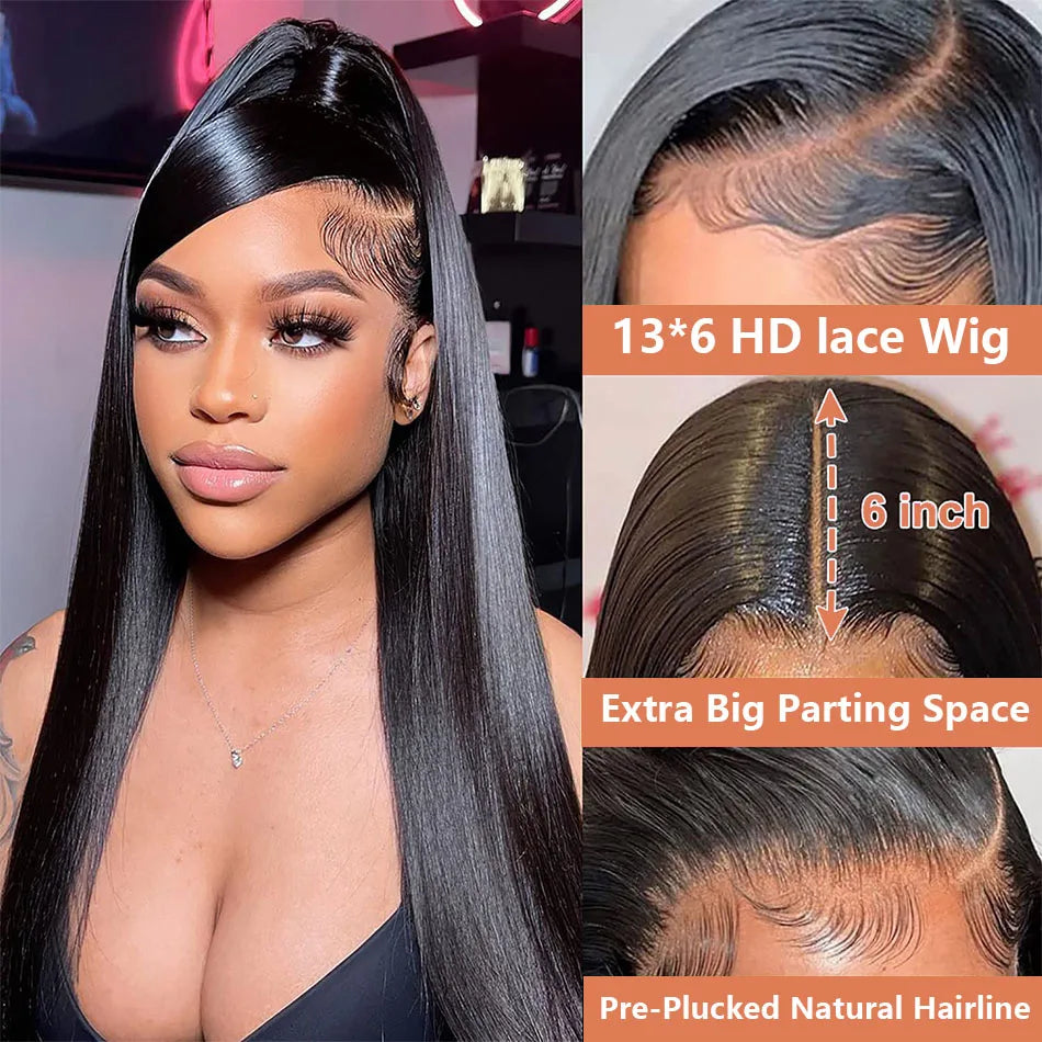 30 Inch Natural Black 360 Lace Front Straight Human Hair Wigs HD Transparant Full Lace 5X5 Glueless Wigs Human Hair Pre Plucked