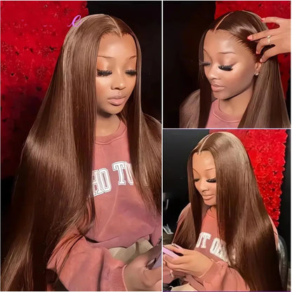 13x4 Transparent Lace Front Wigs Chocolate Brown Straight Human Hair Wig For Women 13x6 Hd Lace Frontal Wig Can Curled And Dyed.