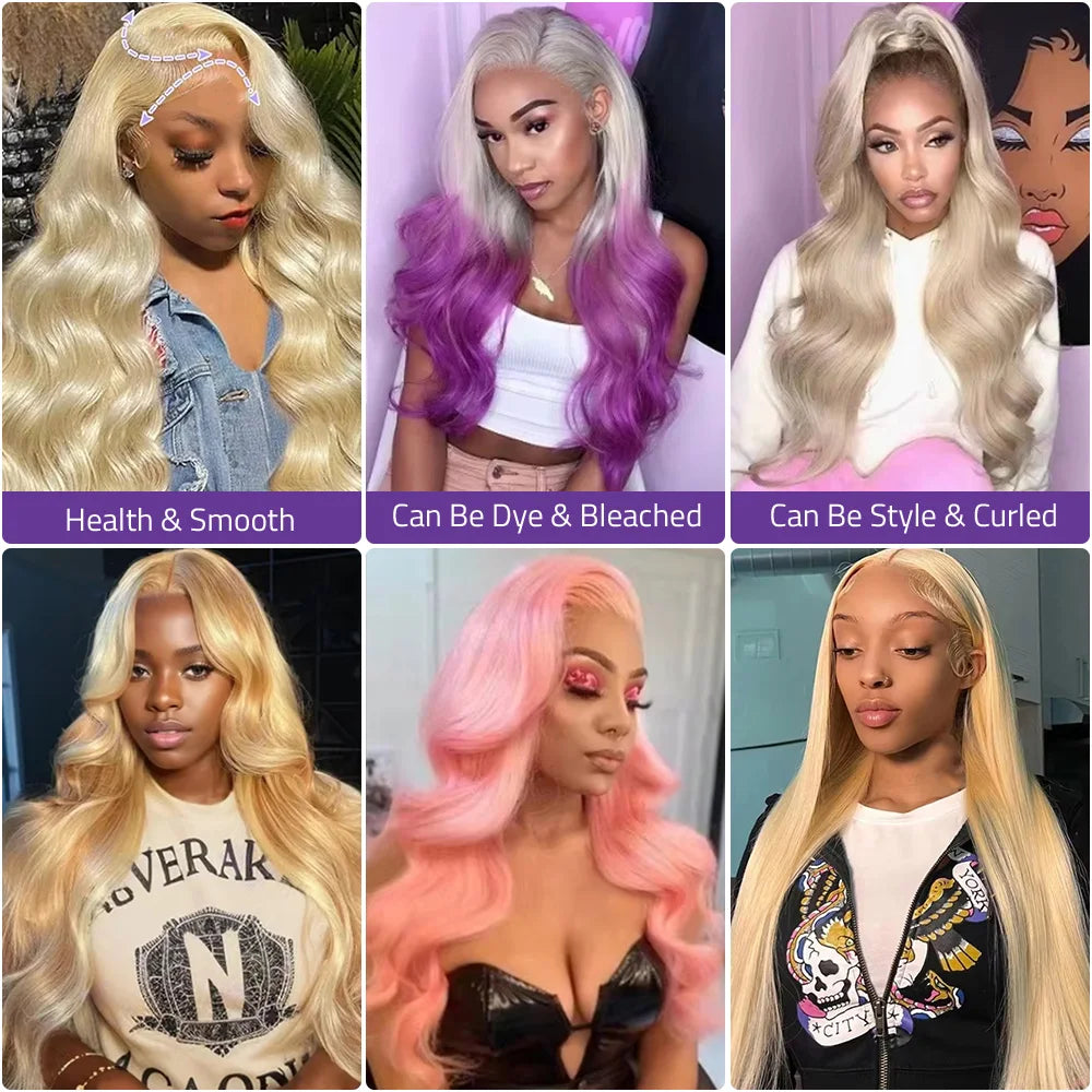 200 Density 613 Body Wave Frontal Wig 13x6 Human Hair Lace Wig,Blonde Hair Lace Front Wig 13x4 Transparent Pre-Plucked Lace Wig.