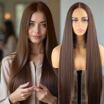 13x6 HD Lace Frontal Chocolate Brown Bone Straight Wig 13x4 Transparent Lace Front Pre-Plucked 40 Inch Human Hair Wigs For Women