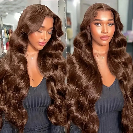 Body Wave Chocolate Brown 13x4 Lace Front Wigs 13x6 HD Lace 100%  Human Hair Wigs For Women,Pre-plucked #4 Colored Wigs On Sale.