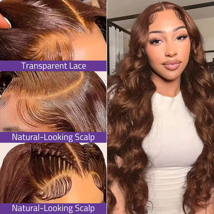 HD Chocolate Brown 13x4 Body Wave Lace Front Wig 13x6 Lace Frontal Wigs For Women 100% Brazilian Remy Human Hair Wig Pre Plucked