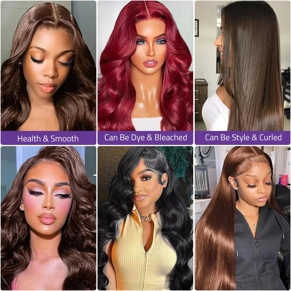 36 Inch 13x4 Chocolate Brown Body Wave HD Lace Front Wig Pre Plucked 13x6 Lace Frontal Wig 100% Human Hair Wig Selling For Women