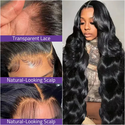 100% Brazilian Human Hair 18-40 Inch Black Body Wave Wigs 13x4 HD Lace Front Wigs 13x6 Transparent Lace Frontal Pre-Plucked Wigs