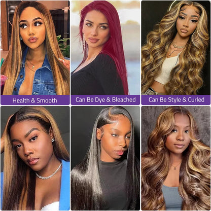 18-40 Inch 13x4 Frontal HD lace 427 highlight Color Remy Hair Wig 200 Density Bone straight human hair 13x6 Transparent Lace wig