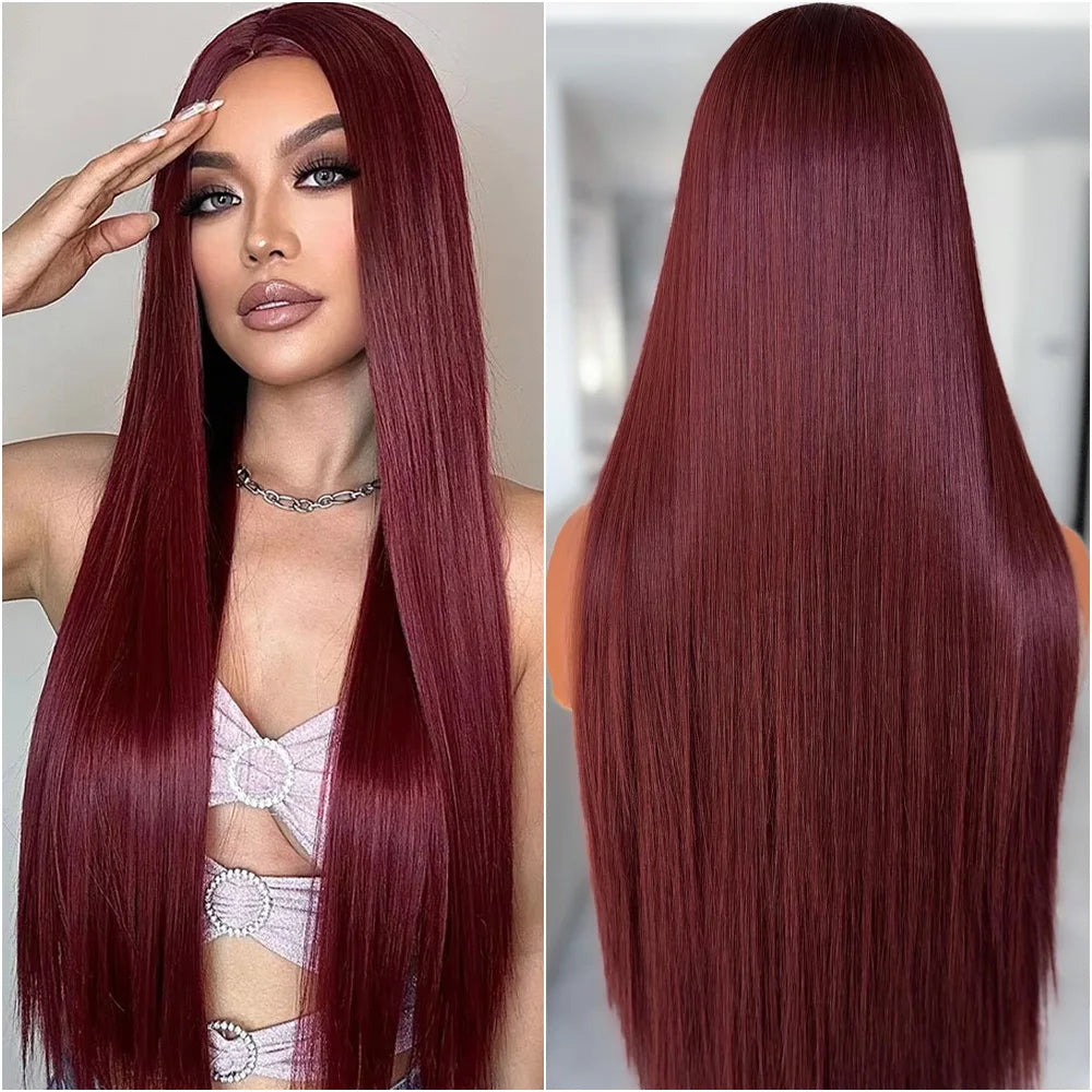 Burgundy Bone Straight 13x4 HD Frontal Lace Human Hair Wig Red Wine 13x6 Frontal Lace 100% Human Hair Wig 99J Brazilian Hair Wig