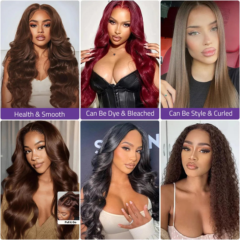 40 Inch Body Wave Chocolate Brown Hair Transparent Lace Front Wig 13X4 and 13x6 Frontal HD Lace High Density 100% Human Hair Wig