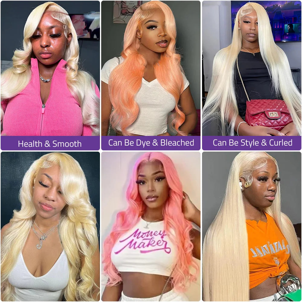 13x6 Transparent Frontal Lace 40 Inch Wig 613 Blonde Body Wave Color Wig 13x4 HD Front Lace Human Hair Wig 200 Density For Women