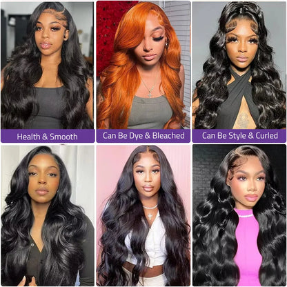 200 Density Black Body Wave Wig 13x4 Transparent Lace Front Pre-Plucked 100% Human Hair Wig 13x6 HD Lace Frontal 18-40 Inch Wig
