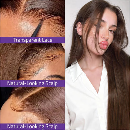 Chocolate Brown Bone Straight Wig 13X6 HD Lace Front Human Hair Wig 40 Inch 13X4 Lace Frontal Colored 200% Density Wig For Women