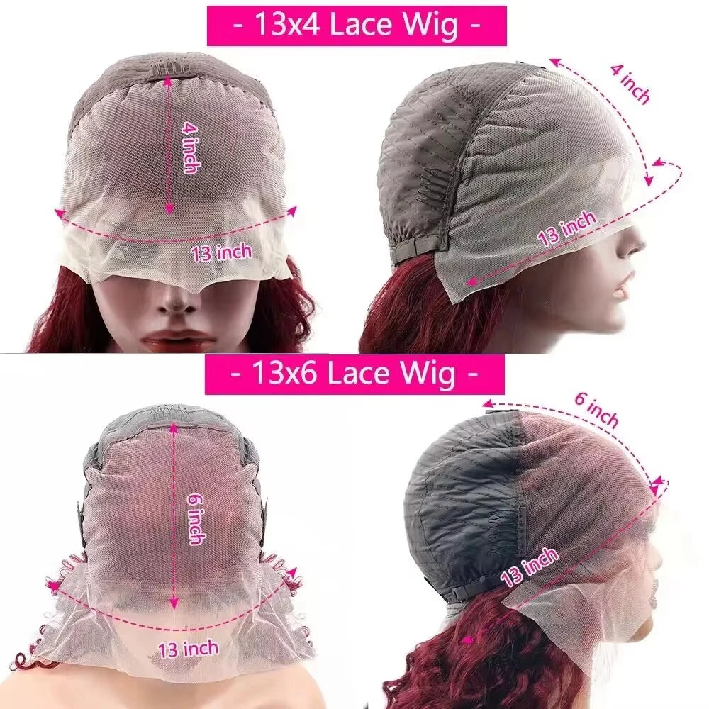 13x4 and 13x6 HD Transparent Frontal Lace Wig 99j Burgundy 40 Inch Pre-plucked Brazilian Human Hair Lace Body Wave Wig For Women