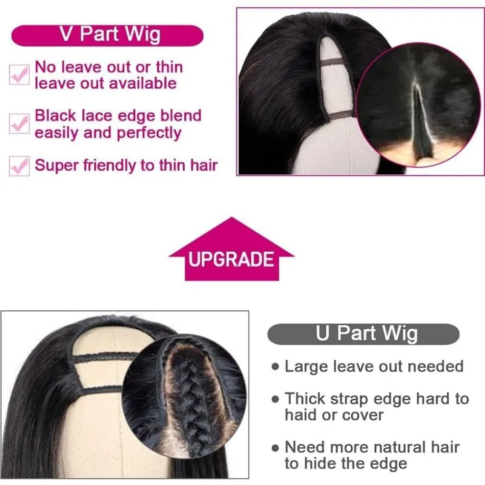 Curly V Part Wigs Human Hair Brazilian For Black Women Upgrade U Part Wigs No Sew No Glue 220% Density Human Hair Wigs Deep Wave
