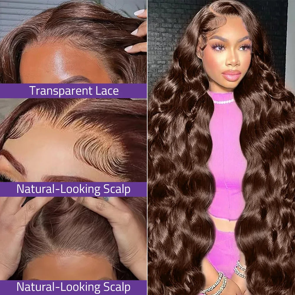 36 Inch 13x4 Chocolate Brown Body Wave HD Lace Front Wig Pre Plucked 13x6 Lace Frontal Wig 100% Human Hair Wig Selling For Women