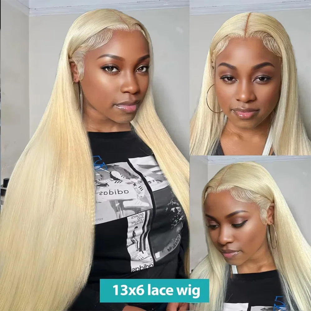 613 Honey Blonde Color Wig 40 Inch Brazilian Remy Hair Bone Straight Wig 13x4 and 13x6 HD Frontal Lace Wig 220 Density For Women