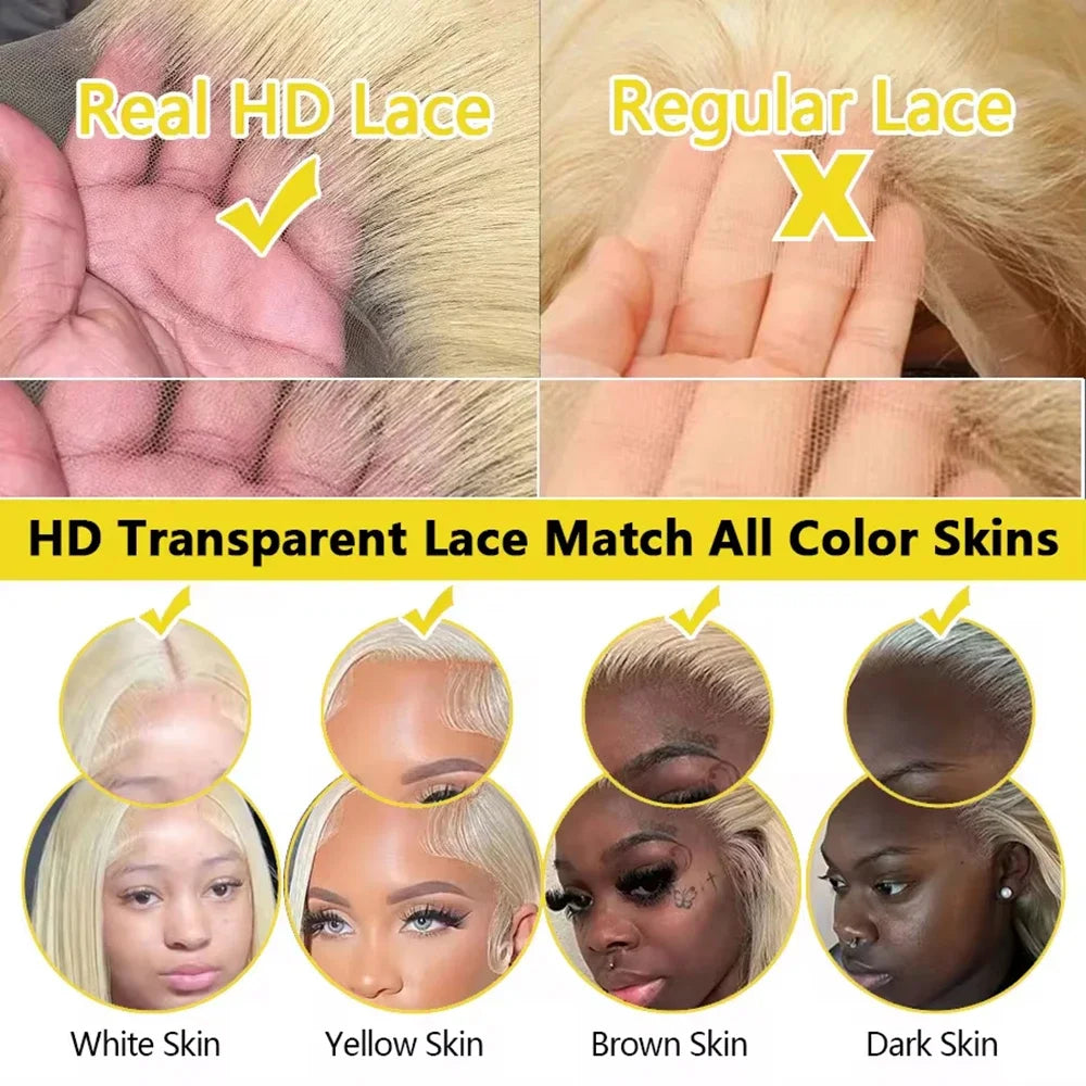 36 Inch Body Wave Blonde 613 Lace Wig  13x4 13x6 HD Transparent Lace Human Hair Wig 200 Density Can Be Dyed In Any Color ！