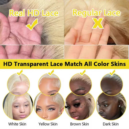 36 Inch Body Wave Blonde 613 Lace Wig  13x4 13x6 HD Transparent Lace Human Hair Wig 200 Density Can Be Dyed In Any Color ！