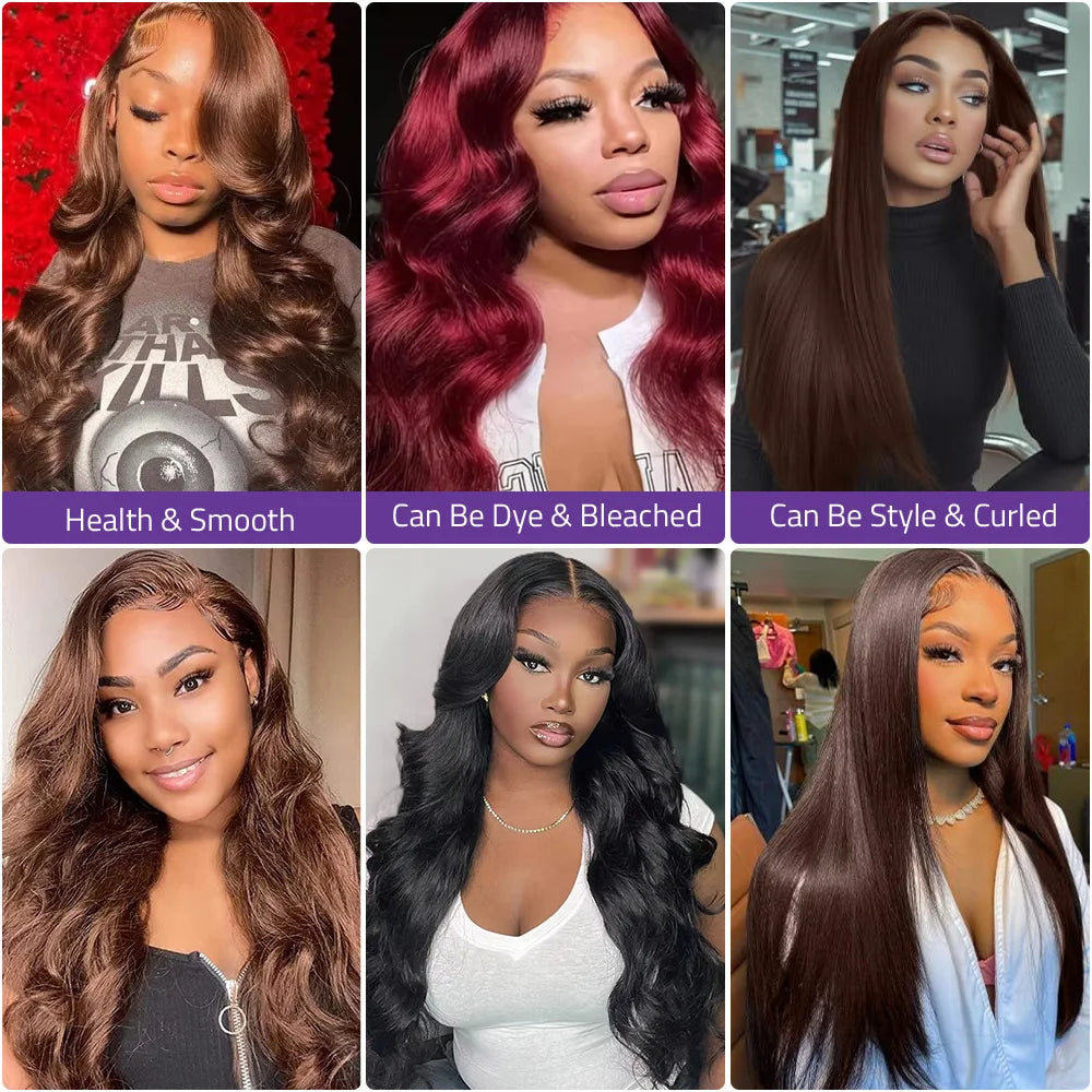 Chocolate Brown Body Wave Lace Front Wig Made from 100% Human Hair,HD Lace Frontal Wig in 13x4 13X6 Size with Preplucked Design.