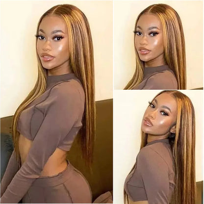 18-40 Inch 13x4 Frontal HD lace 427 highlight Color Remy Hair Wig 200 Density Bone straight human hair 13x6 Transparent Lace wig