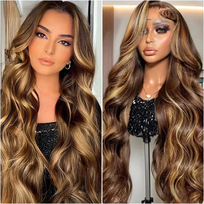 4/27 Highlight Body Wave Wig 36 Inch Brazilian Human Hair Lace Wig 13x6 Hd Transparent  Lace Front Wig 200 Density   For Women .