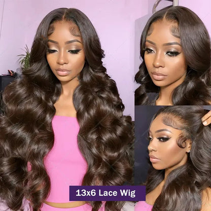 40Inch Chocolate Brown Body Wave Lace Wig 13x4 HD Lace Front Brazilian Human Hair Wig 13x6 Transparent Lace Front 200Density Wig