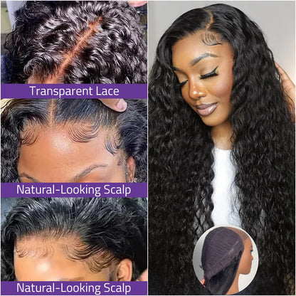 40 Inch Deep Curly 100% Pre-plucked Brazilian Human Hair Wigs 5x5 Glueless Lace 200 Density Natural Black Wigs 360 Full Lace Wig