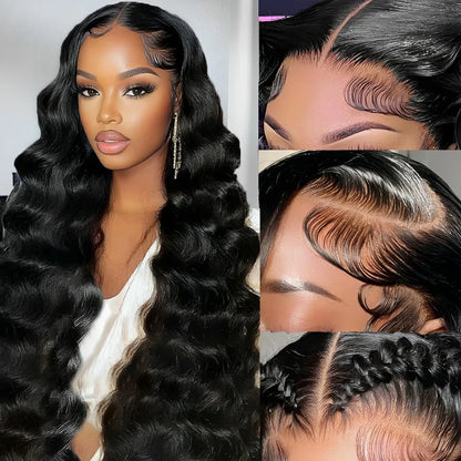 13x6 Hd Lace Frontal Wigs 220 Density 40 Inch For Black Women Pre Plucked Body Wave Human Hair Lace Frontal Wigs Nature Black