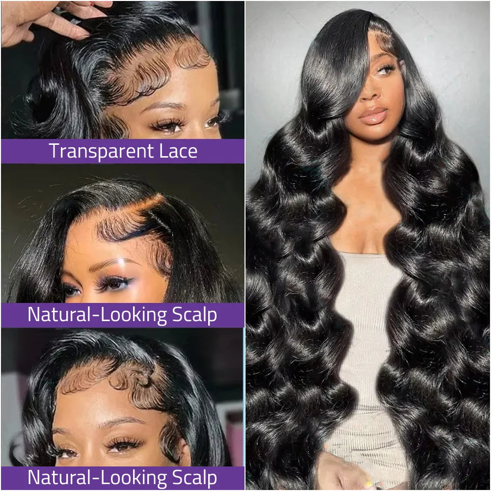 18-40 Inch 13x4 HD Swiss Lace Frontal Wig 13x6 Transparent Lace Front Human Hair Wig For Women 360 Full Lace Black Body Wave Wig