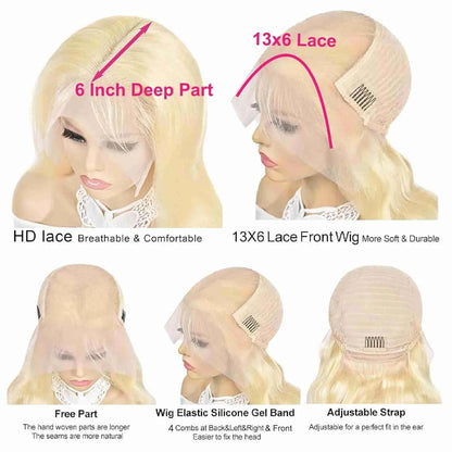 30 Inch 613 Blonde 13x6 Lace Front Wig Human Hair Body Wave Blonde Straight HD Lace Front Wigs Human Hair Pre Plucked for Women