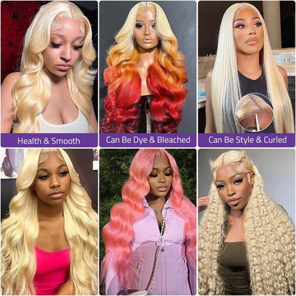 613 Lace Front Blonde Wig 200 Density Body Wave Pre-Plucked Human Hair Wig 13x4 and 13x6 HD Transparent Lace Frontal 40 Inch Wig